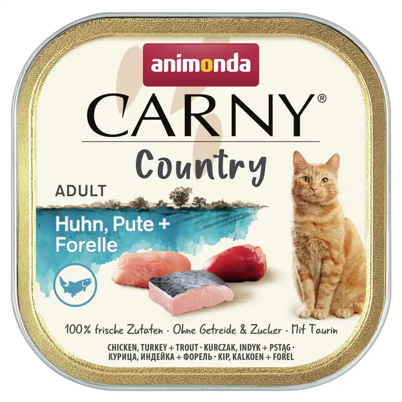 Top-Seller Sparpaket 8 x 100 g Animonda Carny Country Adult Huhn, Pute + Forelle Katzen Nassfutter